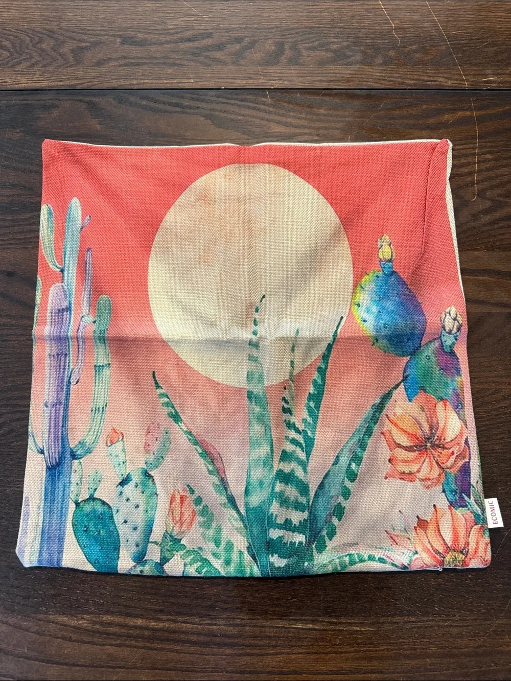 Watercolor Cactus Pillow Cover - Coral & Cream Sun